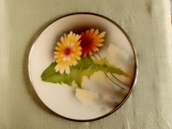 Old antique earthenware ceramic inset metal frame tray cake plate serving coaster dandelion dandelion