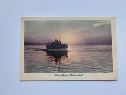 Old postcard photo postcard Balaton sunset ship