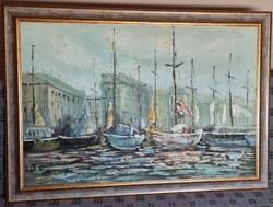 Ismeretlen festő - Kikötő - 94x63 cm
