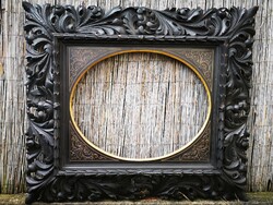 Antique 150-year-old Baroque Rococo Florentine carved painting mirror openwork wide frame, rectangle oval.