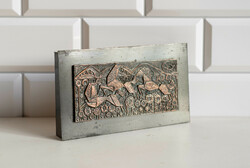 Retro iparművész doboz lovas relieffel - mid-century modern design ötvösművész dísztárgy, ládika