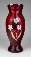 1L463 old red hand-painted gilded glass vase 20 cm