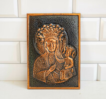 Retro domborított réz / bronz falikép - Szűz Mária kis Jézussal