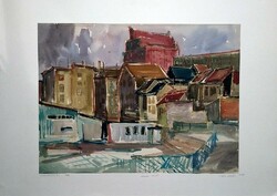 Litkei József: Városrészlet (1974) című  nagyméretű akvarellje a művész hagyatékából