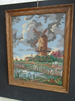 Beautiful old tapestry still life in glazed wooden frame handwork