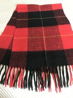 Red and black checkered woolen scarf with yellow stripes, 200 x 55 cm