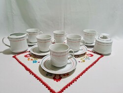 Régi Alföldi porcelán 6 személyes teás vagy capuccinós készlet, csík mintával