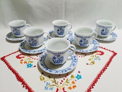Jelzett német Royal porcelán hagyma mintás kávés készlet 6 db csésze kistányérral