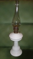 Huge 53 cm antique old table kerosene lamp white blown glass milk glass body, marked cylinder