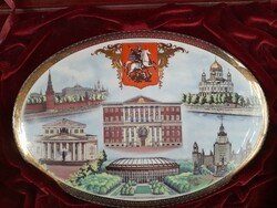 Orosz Nagyméretű Retro Moszkva Porcelán Emlékplakett,Plakett, Dobozában. 25 cm.