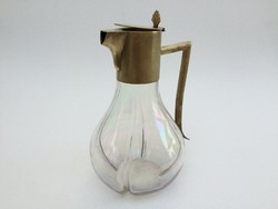 Vintage art deco réz és üveg karaffa régi kiöntő 23.5 cm