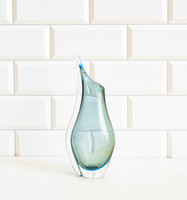 Miroslav Klinger Zelesny Brod Sklo - retro kékesszürke sommerso üveg váza mid-century modern design