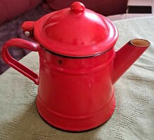 Zománcozott piros teáskanna-kávékiöntő