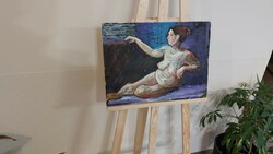 (K) Female nude painting on cardboard 50x36 cm