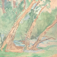 Ingadozó fák - tájkép aquarell (teljes méret: 35x35 cm)