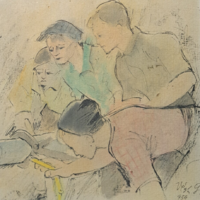 Végh Gusztáv (1889 - 1973): Pál utcai fiúk, tus, aquarell, papír (teljes méret: 35x29 cm)