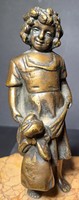 Little girl with a toy doll - bronze statue on a granite plinth - total height 19 cm