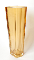 Moser borostyánsárga üveg váza 8 szögletű /oktagonal csiszolással