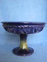 Blue glazed ceramic base plate serving centerpiece with an openwork pattern
