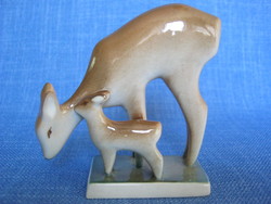 Zsolnay porcelán őz őzike kis gidával