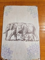 Indiai elefánt - mandala  Vintage fém tábla ÚJ!