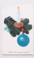 Régi karácsonyi képeslap fenyőágas gyertyás levelezőlap