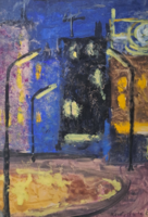 Kováts Nagy Ira: Városi fények, 1967 (tempera, papír) teljes méret: 43x53 cm, esti utcakép