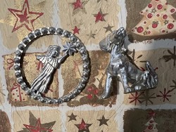 Old plastic silver Christmas tree decoration vizsla and angel