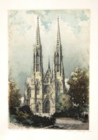 Karl sch .: Votivkirche (Votive Church), Vienna - color lithography, framed