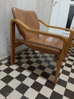 Egyedi retro valódi bőr fotel különleges hajlított fa vázon skandináv stílusban