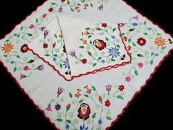 2 Matyó embroidered tablecloths from Mezőkövesd 62 x 60 and 53 x 50 cm