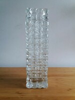 Szögletes metszett üveg, kristály váza 22 cm