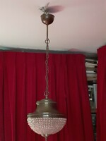Antik réz függesztett lámpa,csiszolt gyöngykosárral