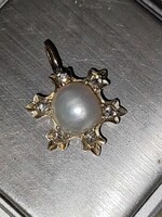 Below the price! Art Nouveau 14k gold mabe pearl diamond pendant
