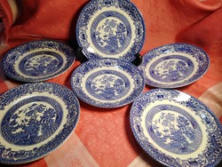6 Pcs. English, old willow, porcelain pagoda small plate