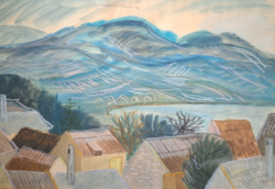 Ernő Károlyi: the internal lake in Tihany (painting with frame, 46x64 cm) Tihany in the 60s, Balaton