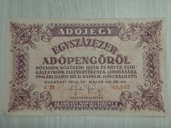 Egyszázezer adópengőről 1946 sorszámozott  100000 adópengőről