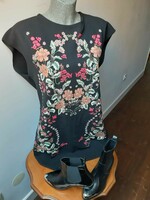 Zara black novelty tunic dress with printed embroidery pattern