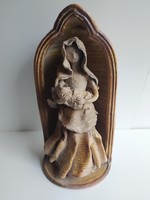 Varga Gábor -korai ritka Fülkés Madonna, nagyméretű terrakotta kisplasztika jelzett, hibátlan, 36 cm