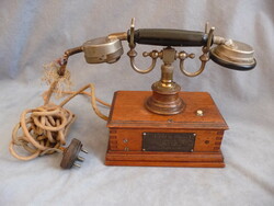 Antik fa asztali telefon ritka magyar asztali telefonkészülék Erdélyi és Szabó táblával 1900 as évek