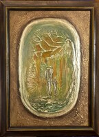 Prima díjas művésztőI, Időtlenek c. 35x25 cm-es különleges arany-bronz alkotás,Károlyfi Zsófia(1952)