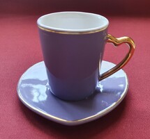 Német porcelán lila arany szív alakú rövid kávés eszpresszó szett espresso