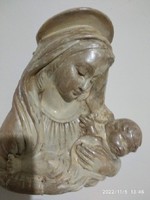 21 cm Madonna kisdeddel, Szűz Mária kis Jézussal relief, plakett, domború kép, falidísz, dombormű
