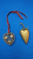 Two golden hearts Christmas tree decoration