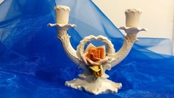 ENS német porcelán,kétkarú rózsás gyertyatartó
