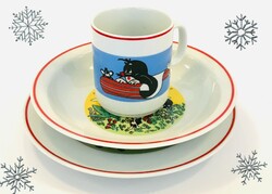 Karacsonyi Leárazás 3 részes Zsolnay porcelán Kisvakond gyermek étkészlet édes Karácsonyi ajándék