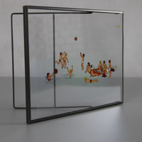 Transparent retro slide projector image in a metal frame. Beach&ball