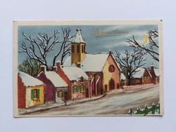 Régi újévi képeslap 1949  levelezőlap havas házikók templom