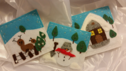 Unique handmade textile variable refrigerator magnets - snowy landscape - Christmas decoration