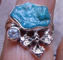 925 Silver ring, 19.3/60.6 mm, with turquoise and topaz stones